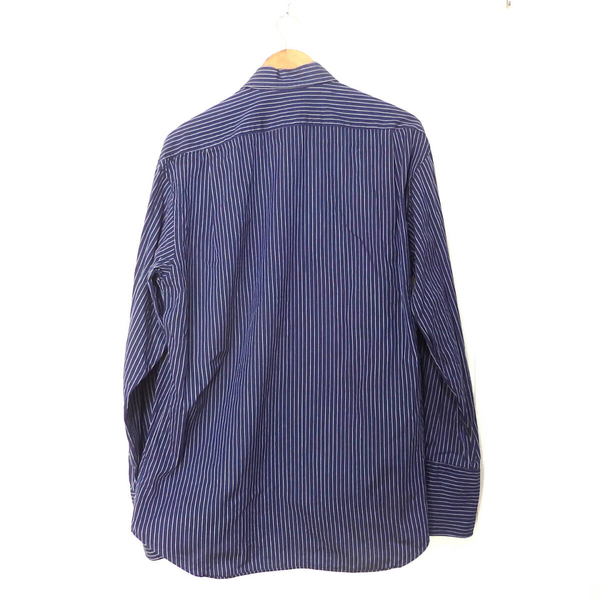 【送料無料】ポールスミスダブルカフスシャツ/紺 ストライプ柄 日本製 Lサイズの画像5