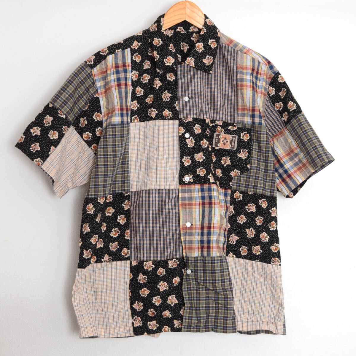 KS307 Karl hell mKARL HELMUT patchwork shirt short sleeves L shoulder width 50 floral print Crazy pattern mail xq