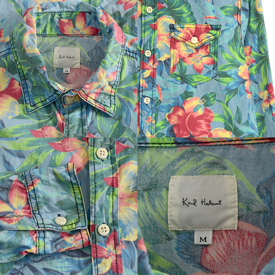 KS132 カールヘルム KARL HELMUT 長袖シャツ M 肩幅41 総柄 花柄 メール xq