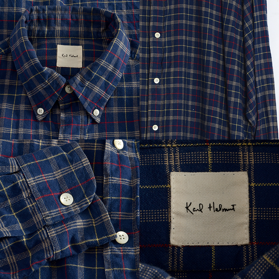 KS175 Karl hell mKARL HELMUT long sleeve shirt M shoulder width 48.. pattern button down mail xq