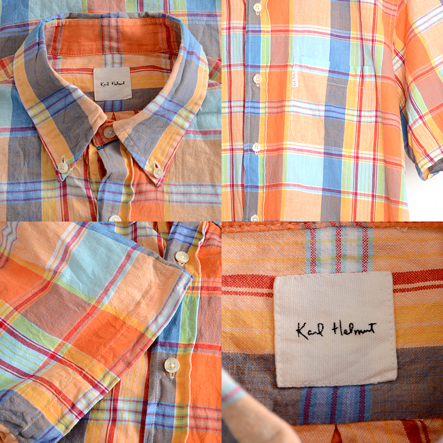 KS309 Karl hell mKARL HELMUT short sleeves shirt M shoulder width 44 button down .. pattern mail xq