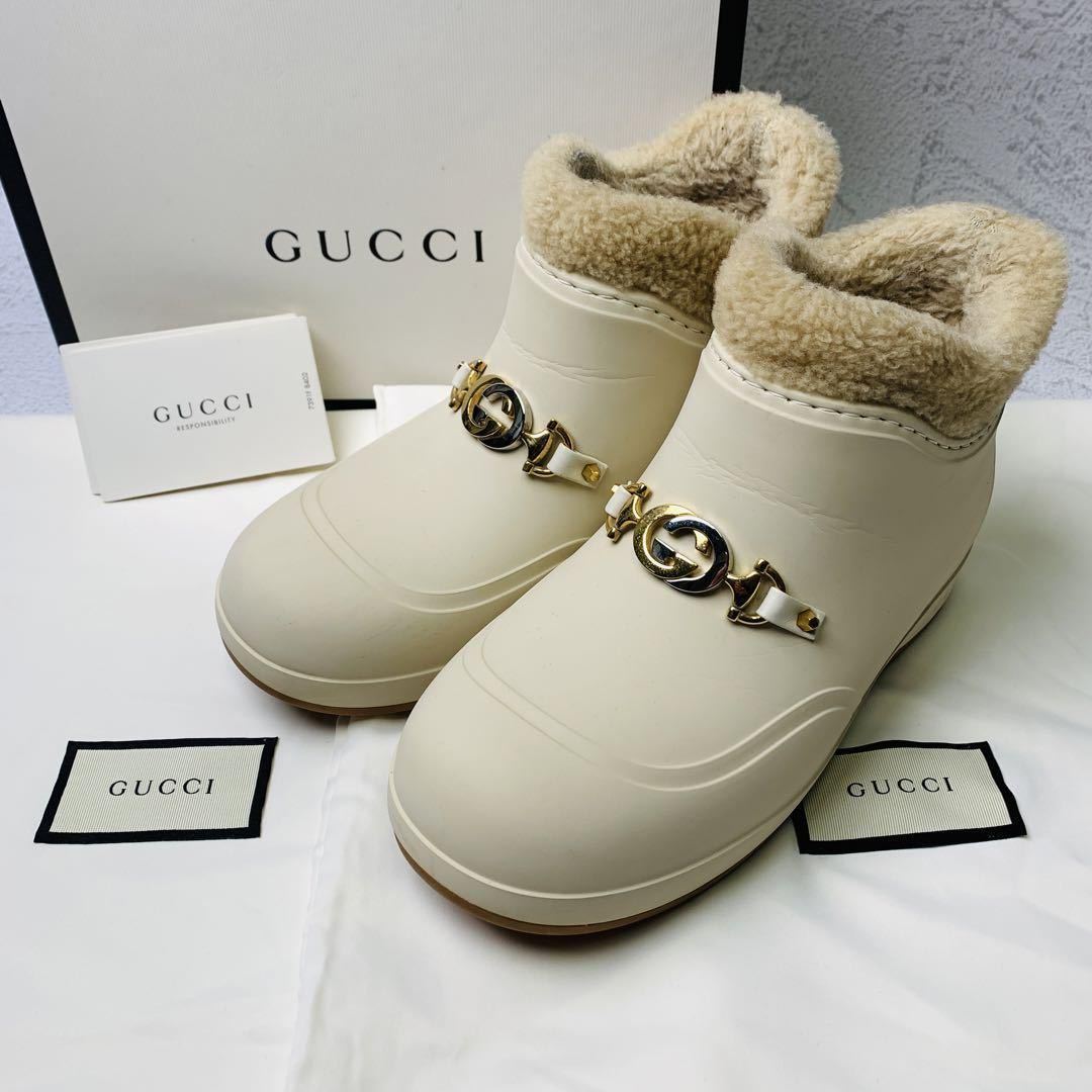 【良品】GUCCI GG インターロッキング 金具 ムートンブーツ 36 高級 23cm ドレス ビジネス ムートン ボア シンボル アイコニック グッチ_画像1