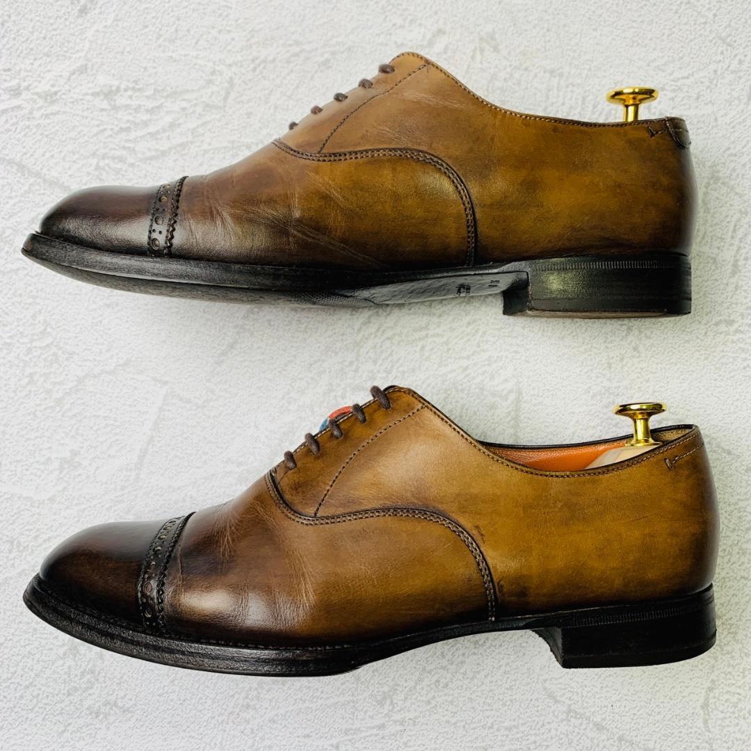 【サントーニ】SANTONI ファットアマーノ ストレート 内羽根 茶色 ブラウン 6 1/2 25cm 革靴 イタリア 紳士靴 高級 上位ライン ドレス