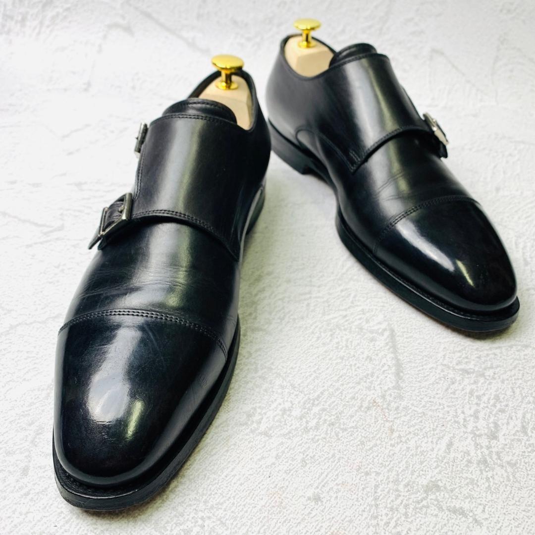 【良品】サントーニ SANTONI ダブルモンク ストレート ドレス 黒 ブラック 6 24.5cm 革靴 ロングノーズ 高級 上位ライン イタリア 紳士靴_画像10