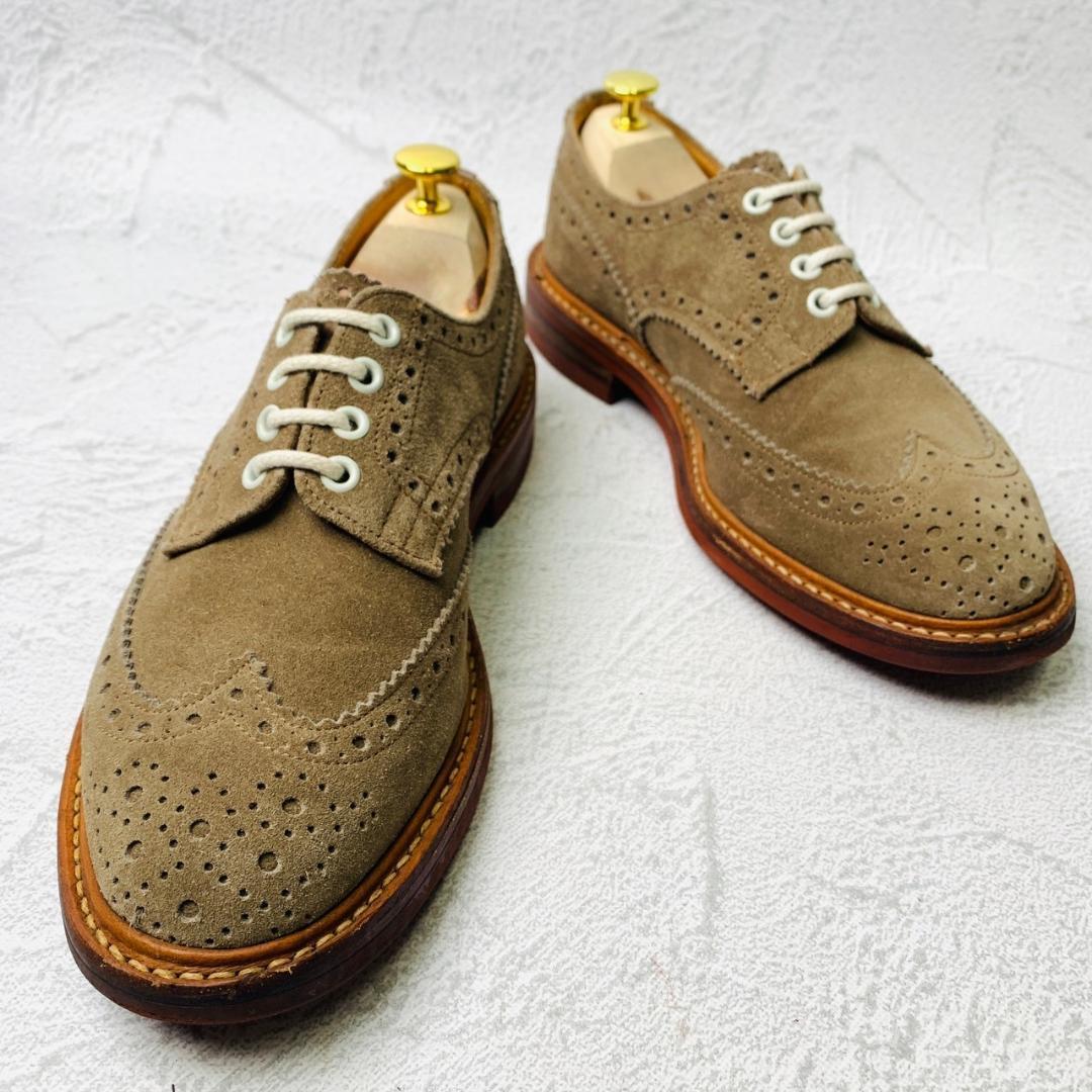 【希少・良品】トリッカーズ Tricker's バートン スエード ベージュ 茶色 5633 UK7 25.5cm 革靴 外羽根 ジャケパン ビンテージ カントリー_画像10