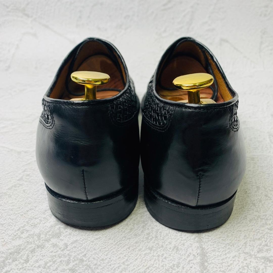 【希少】サントーニ SANTONI 切替 イントレチャート ウィング 内羽根 ドレス 黒 ブラック 6 24.5cm メダリオン ブローグ 切り替え_画像5