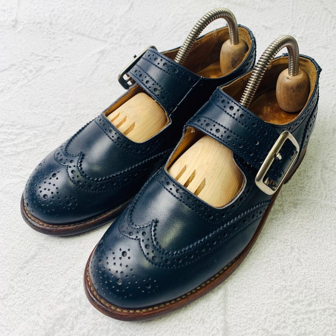 【希少】トリッカーズ Tricker's メリージェーン 紺 ネイビー UK4 22.5cm 6011 ベルト ストラップ レザーシューズ ビジネス ドレス_画像2