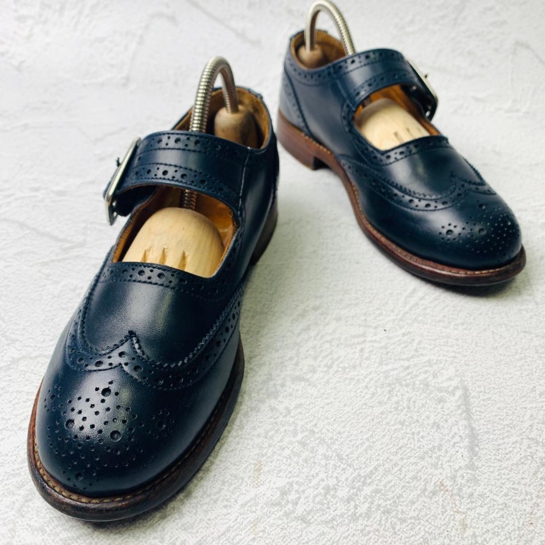 【希少】トリッカーズ Tricker's メリージェーン 紺 ネイビー UK4 22.5cm 6011 ベルト ストラップ レザーシューズ ビジネス ドレス_画像10