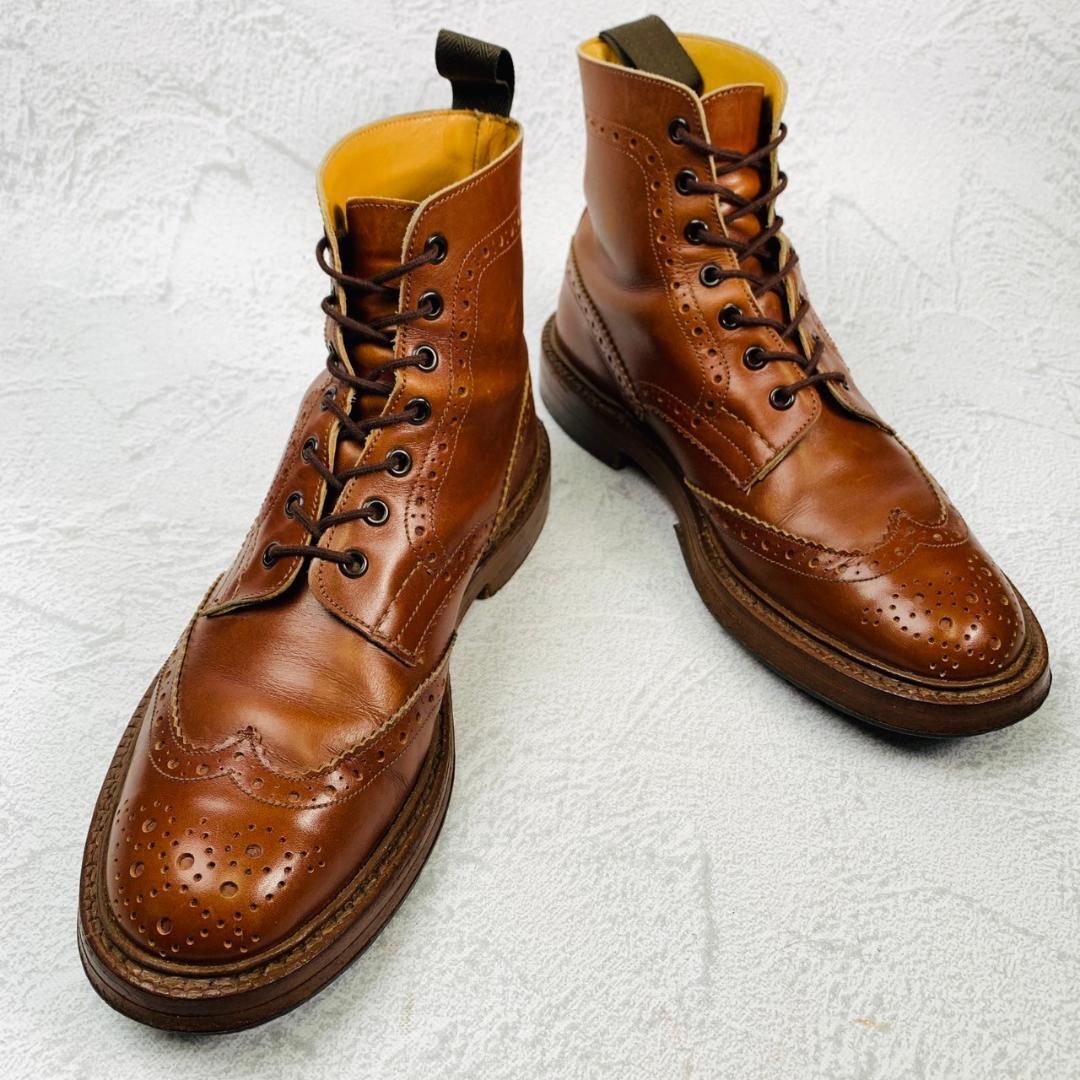 【良品】トリッカーズ Tricker's モールトン ショートブーツ 茶 ブラウン 7.5 26cm ウイング ブローグ 外羽根 ジャケパン カントリー_画像10