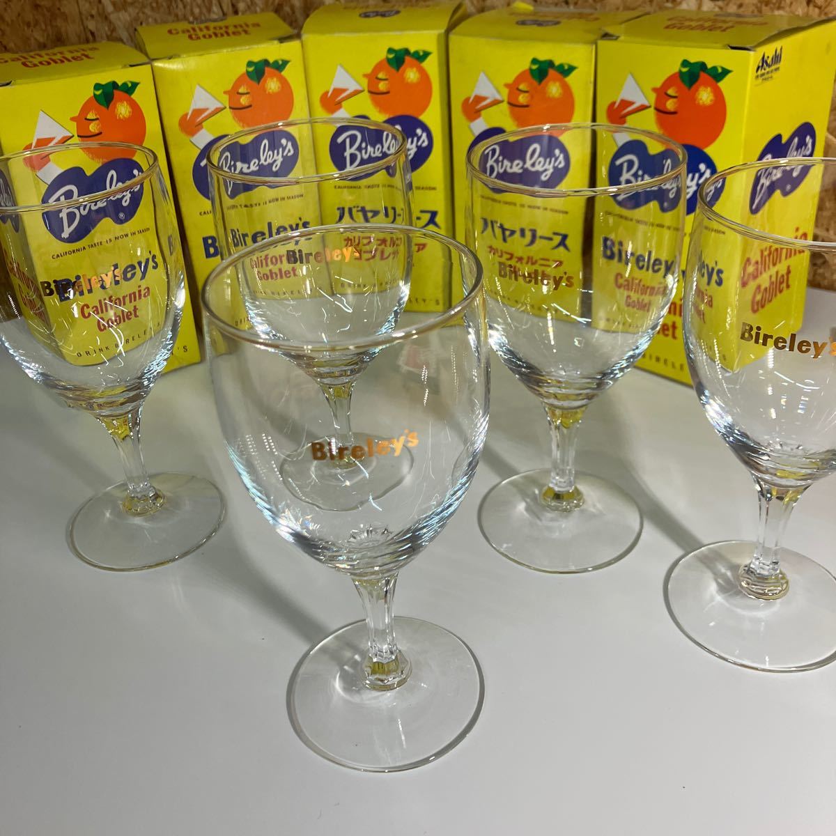 昭和レトロ　アサヒ　バヤリースオレンジ　ワイングラス　California Goblet　ガラス　グラス　コップ　5客セット　未使用　当時物/R-104 _画像1