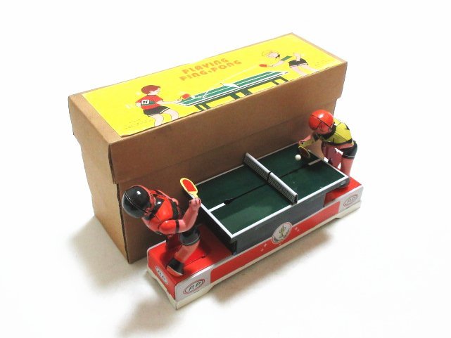 XW660* plain g pin pon tin plate zen my type ping-pong human #16 #21 original box / PLAYING PING-PONG P.P toy Vintage that time thing / present condition delivery 