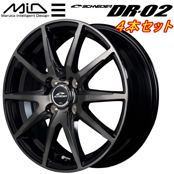 MARUKA MID SCHNEDER DR-02 ホイール4本Set ブラックポリッシュ+ブラッククリア 5.5J-14インチ 4穴/PCD100 インセット+38_画像1