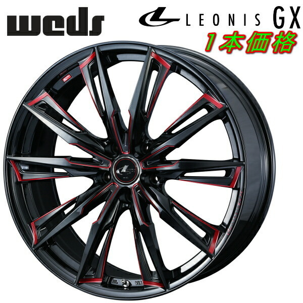 Weds LEONIS GX ホイール1本価格 ブラック/SCマシニング（レッド） 8.0-19インチ 5穴/PCD114.3 インセット+35_画像1