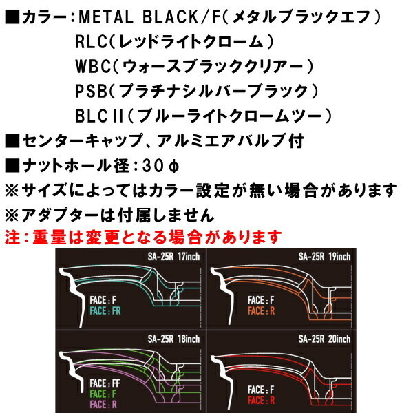 WedsSport SA-25R ホイール1本価格 ウォースブラッククリアー 7.0-18インチ 5穴/PCD114.3 インセット+47_画像2