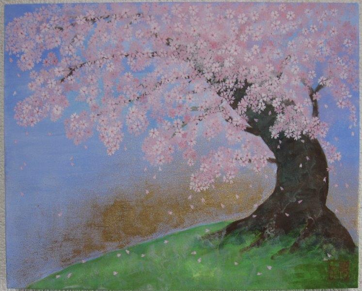 日本画「さくら」３号　桜　春　爛漫、岩絵の具　肉筆画　和風パネルアート_画像1