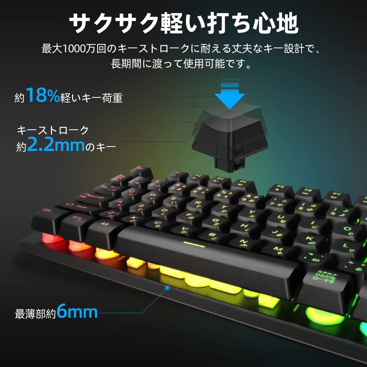 NPET ゲーミングキーボード RGB 有線 バックライト 防水26キー防衝突 キーボード 静音 角度調節可能 LED 日本正品 K10日本語配列(106キー)