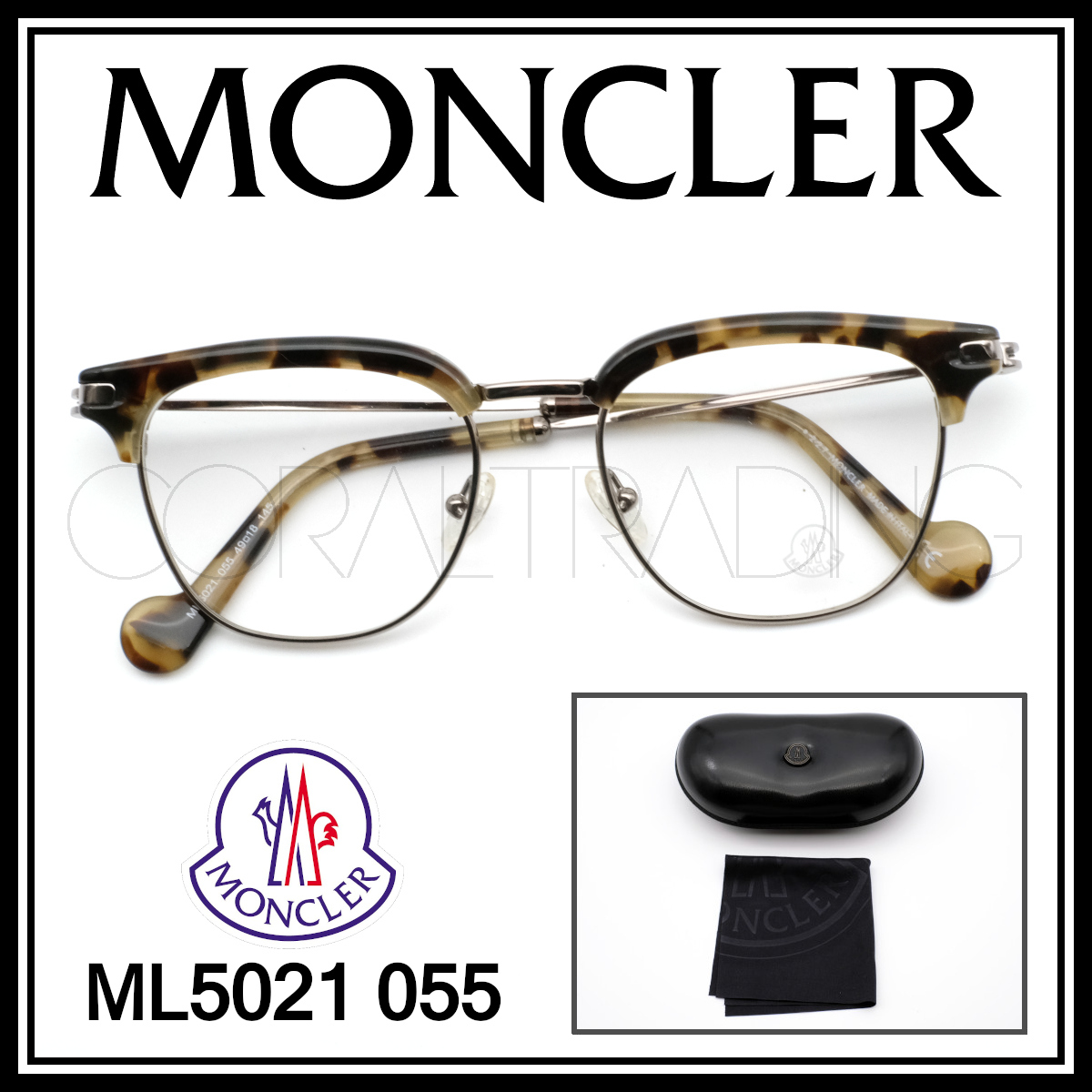 24058★新品本物！LEON/Safari掲載！MONCLER ML5021 055 べっ甲カラー ウェリントン サーモントブロー モンクレール メガネ_画像1