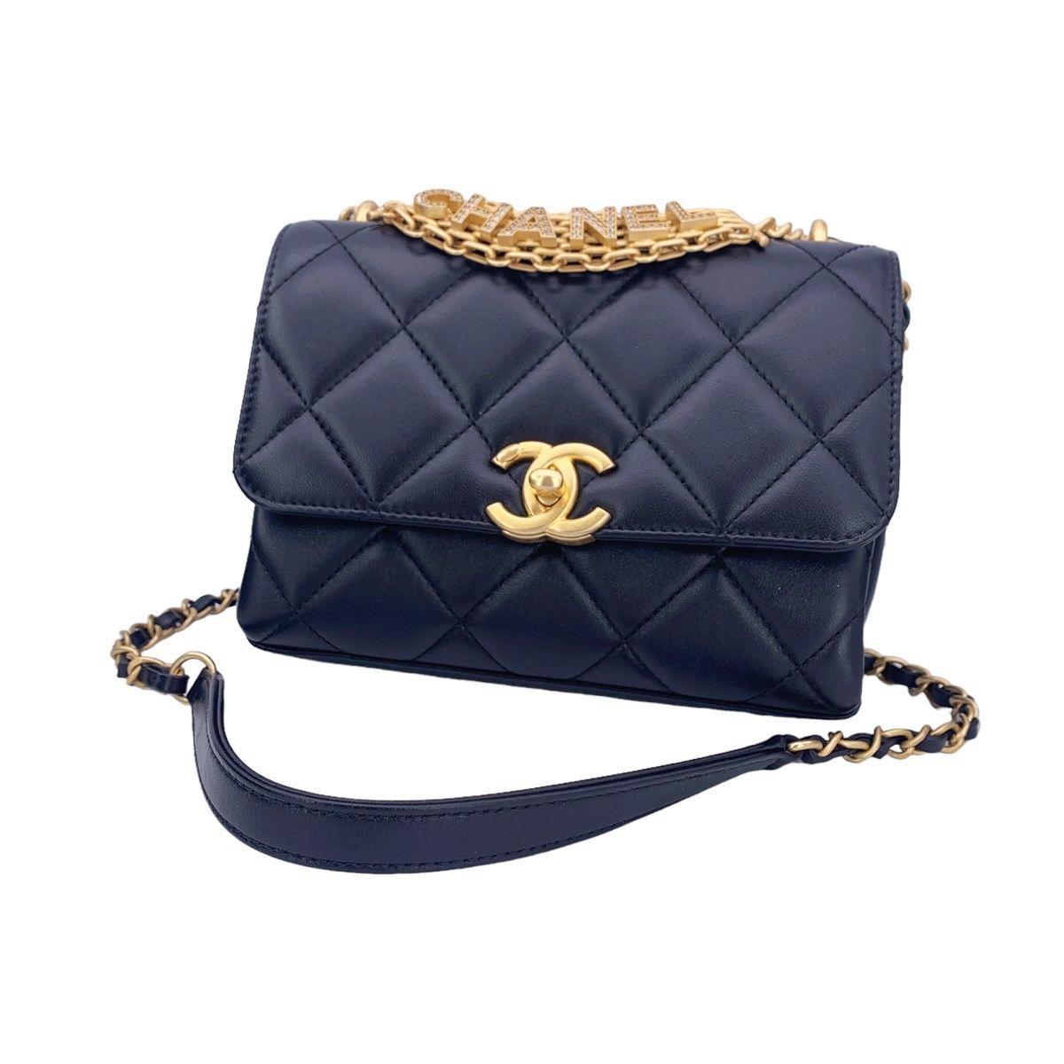 【中古】 CHANEL シャネル マトラッセ ミニフラップバッグ トップチェーン ラムスキン ブラック レディース 23040836 HO_画像1