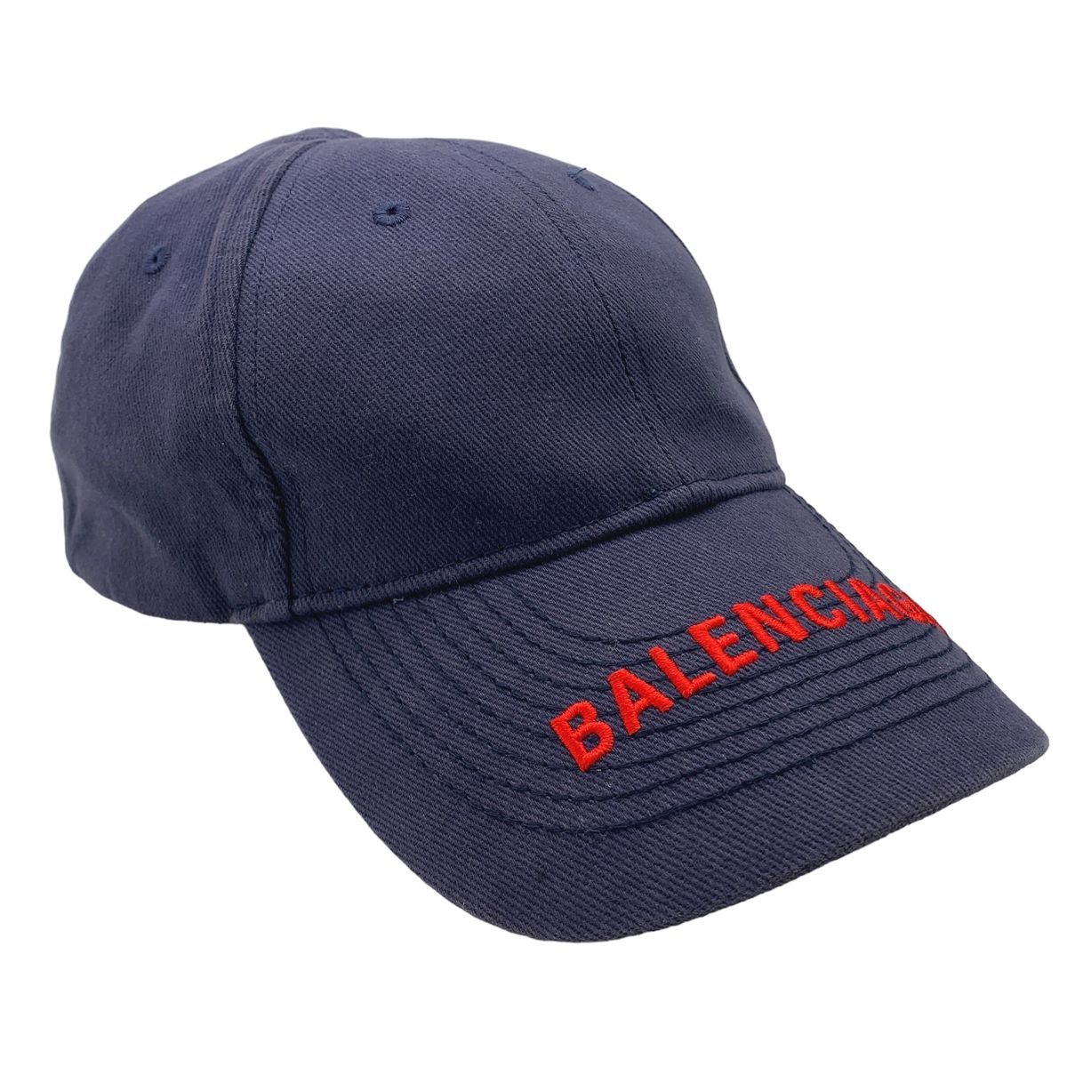 【中古】 BALENCIAGA バレンシアガ ロゴ ベースボール キャップ ネイビー 帽子 23040032 YU