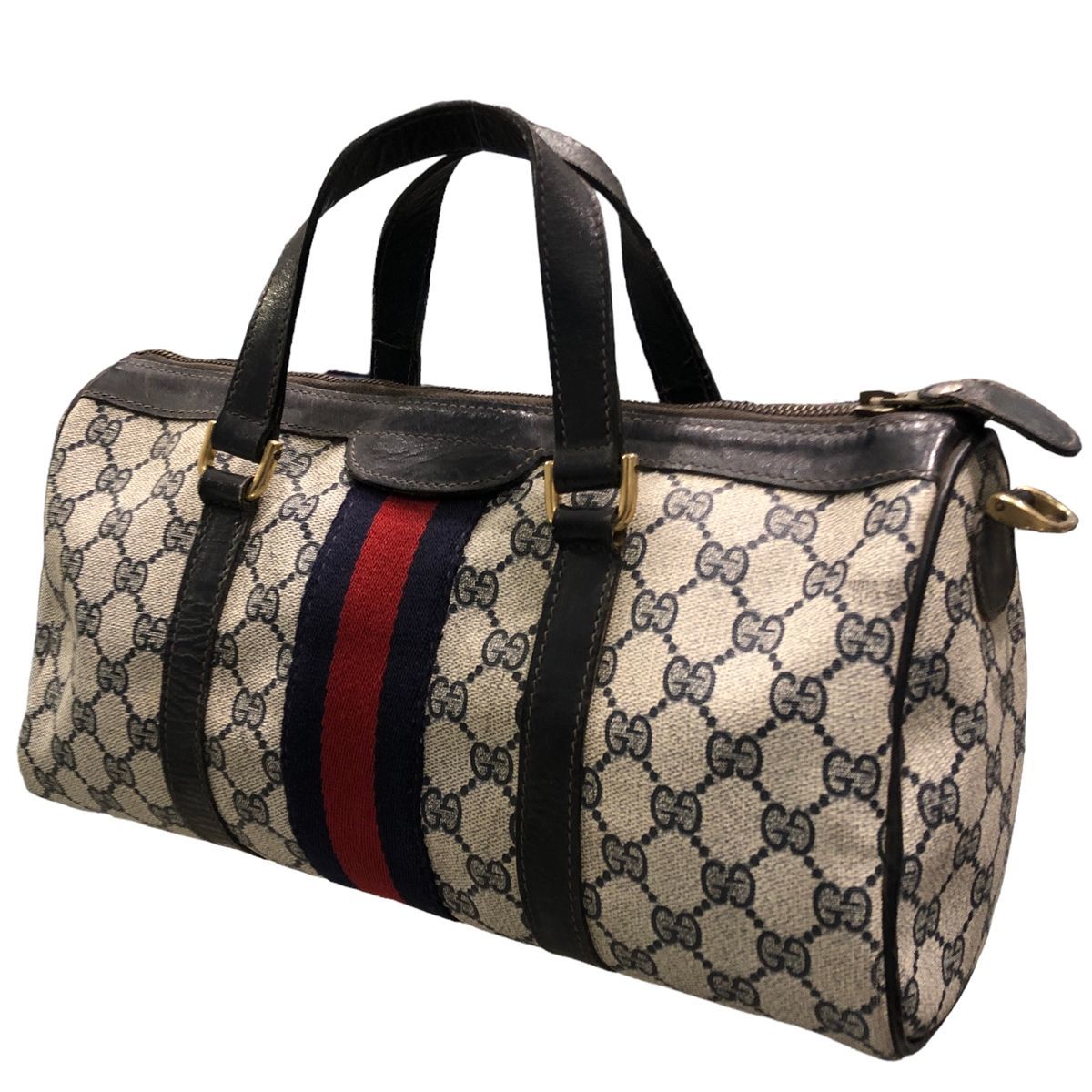 【中古】GUCCI グッチ ミニボストンバッグ GGキャンバス シェリーライン ヴィンテージ 2way ベージュ×ネイビー 23007324 MK_画像1