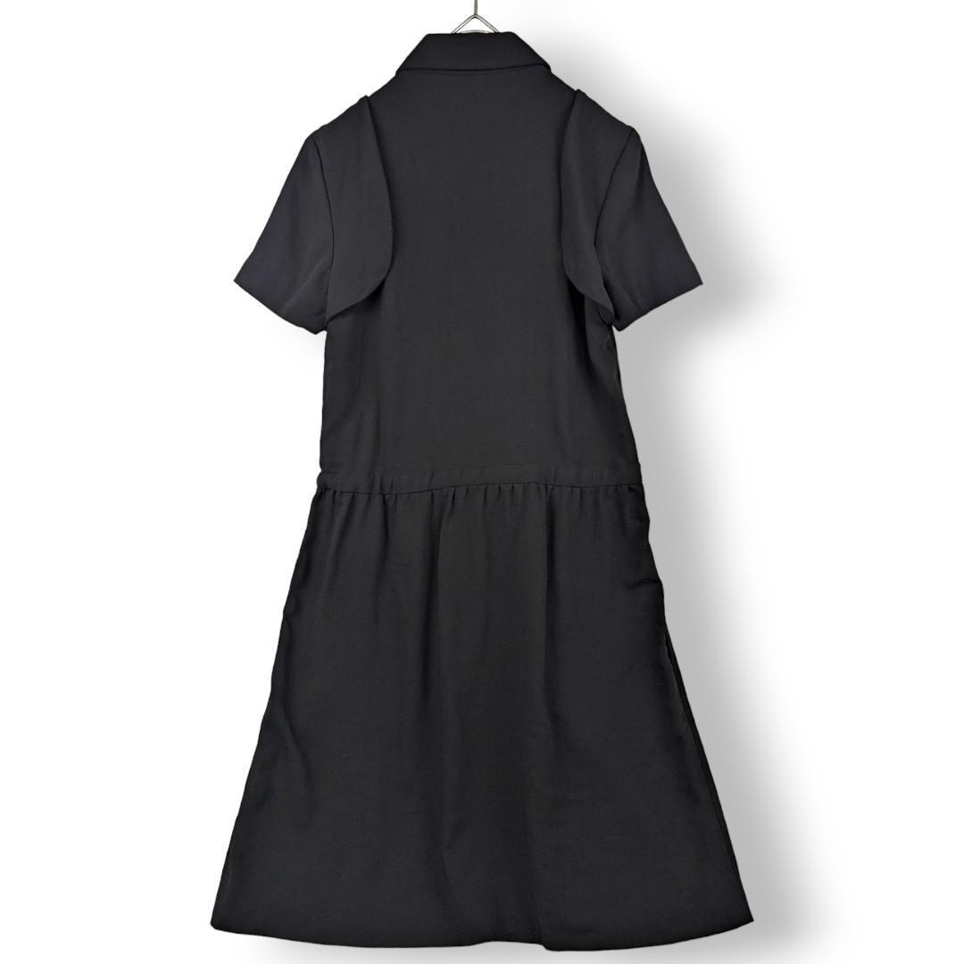 メゾンキツネ MAISON KITSUN ブラウス シャツ ワンピース ドレス フリル タック チュニック ハーフシャツ ギャザー 36 ブラック 黒