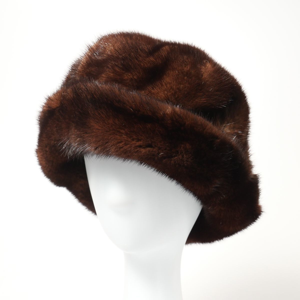 MG0299▽最高級毛皮 ミンク MINK リバーシブル ファーハット 帽子 約60cm デミバフミンク×カーキ系_画像2