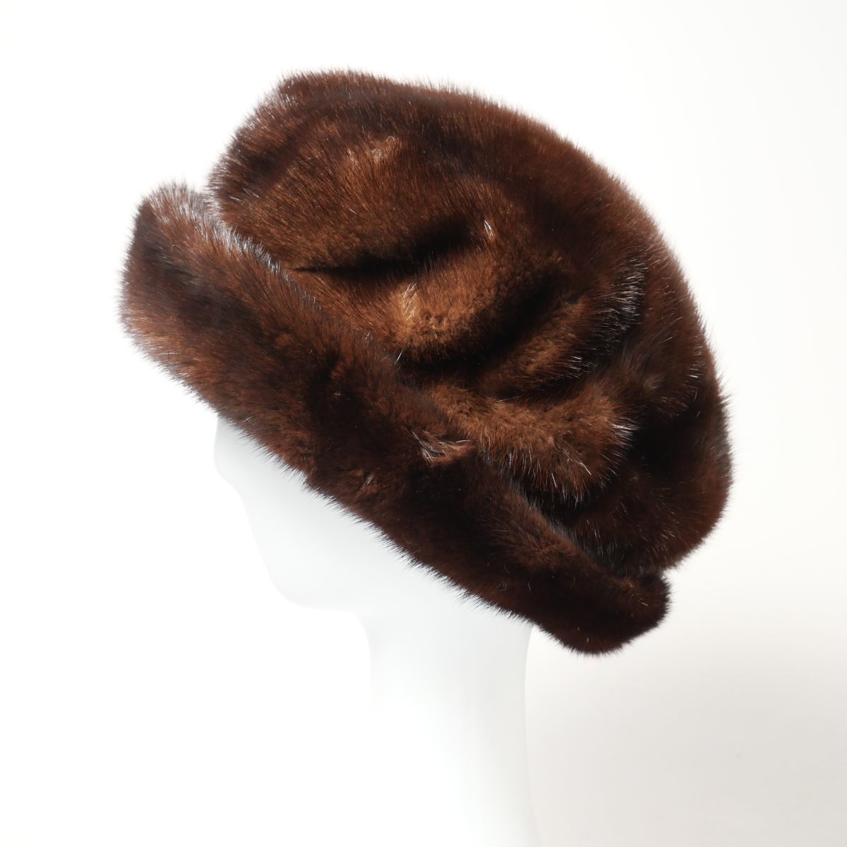MG0299▽最高級毛皮 ミンク MINK リバーシブル ファーハット 帽子 約60cm デミバフミンク×カーキ系_画像3