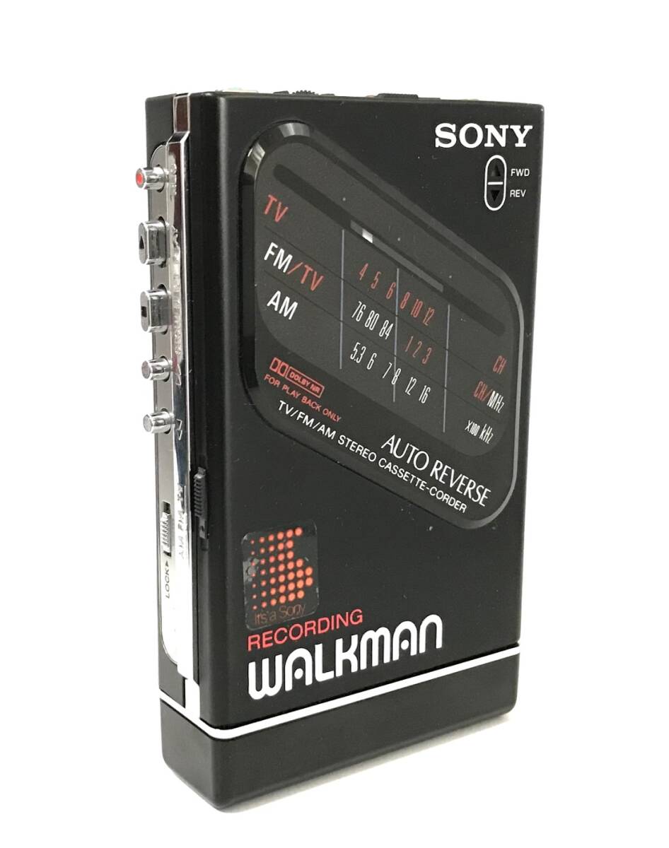 [美品][美音][整備品] SONY ウォークマン WM-F203 電池ボックス付き マットブラック (カセットテープ再生録音ラジオAM/FM)_画像1
