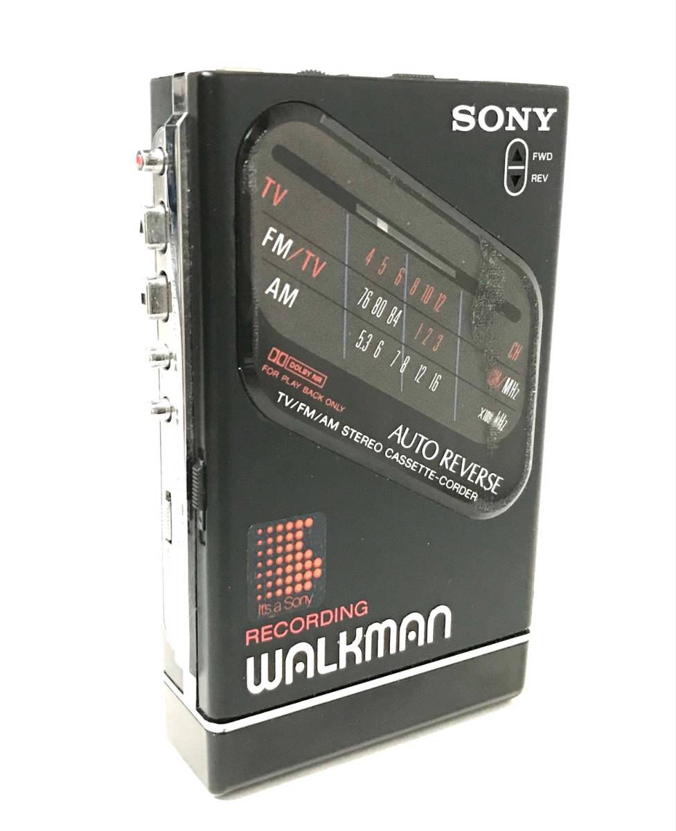 [美品][美音][整備品] SONY ウォークマン WM-F203 電池ボックス付き マットブラック (カセットテープ再生録音ラジオAM/FM)_画像1