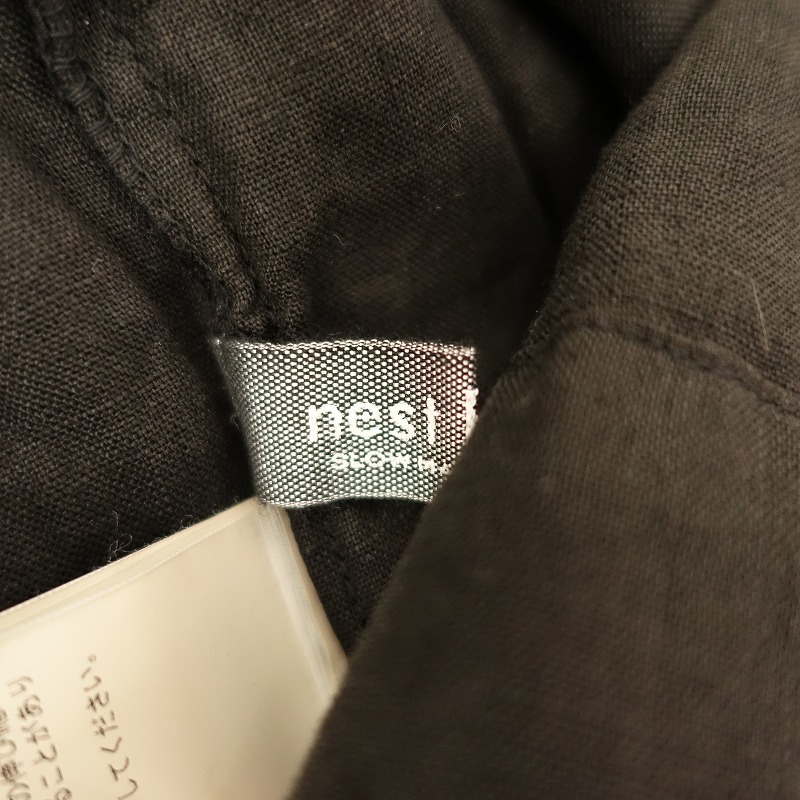 //【定価3万】ネストローブ nest Robe *リネンカシュクールワンピース*F麻ブラック黒染めフレアドレスロング(25-2401-304)【80B42】_画像8