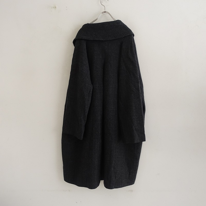 //【定価5.7万】パドカレ pas de calais *ヘリンボーンコート*36ショールカラー毛ウールチャコールグレー(jk1-2402-207)【72B42】_画像2