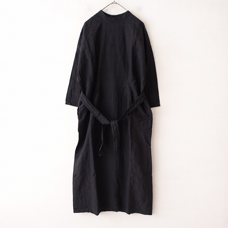 //【染/定価3.6万】エヴァムエヴァ evam eva *linen one piece*リネン麻ブラック黒ワンピースドレスロング(34-2402-67)【82B42a】_画像1