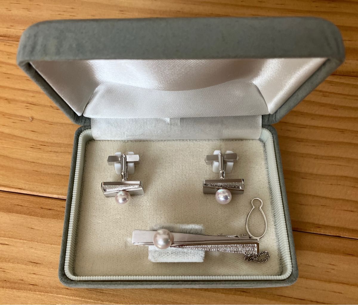 タイピン　カフスピン　真珠　silver 850 ネクタイピン メンズアクセサリー シルバー　銀製品　パール