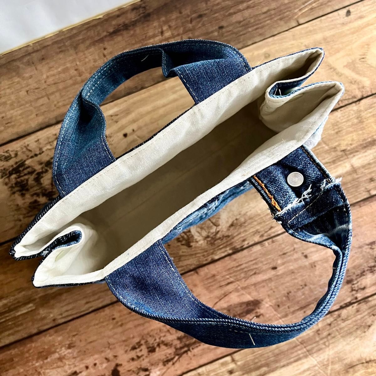 sale 紙袋風 デニムリメイク トートバッグ ハンドメイド バッグ sale 紙袋風 デニムリメイク トートバッグ ハンドメイド バッグ