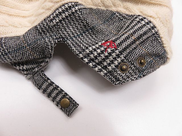  Arnold Palmer hunting cap hat knitted cable braided Point embroidery white gray check pattern 