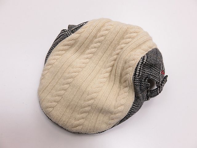  Arnold Palmer hunting cap hat knitted cable braided Point embroidery white gray check pattern 