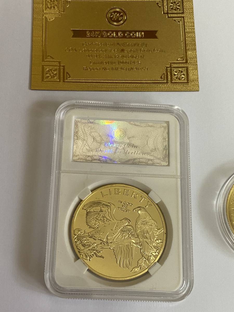 レプリカ 24K GOLD COIN リバティ アメリカ/オーストラリアカンガルー100ドル/ アメリカ 銅ブロンズ メダル 3点まとめの画像2