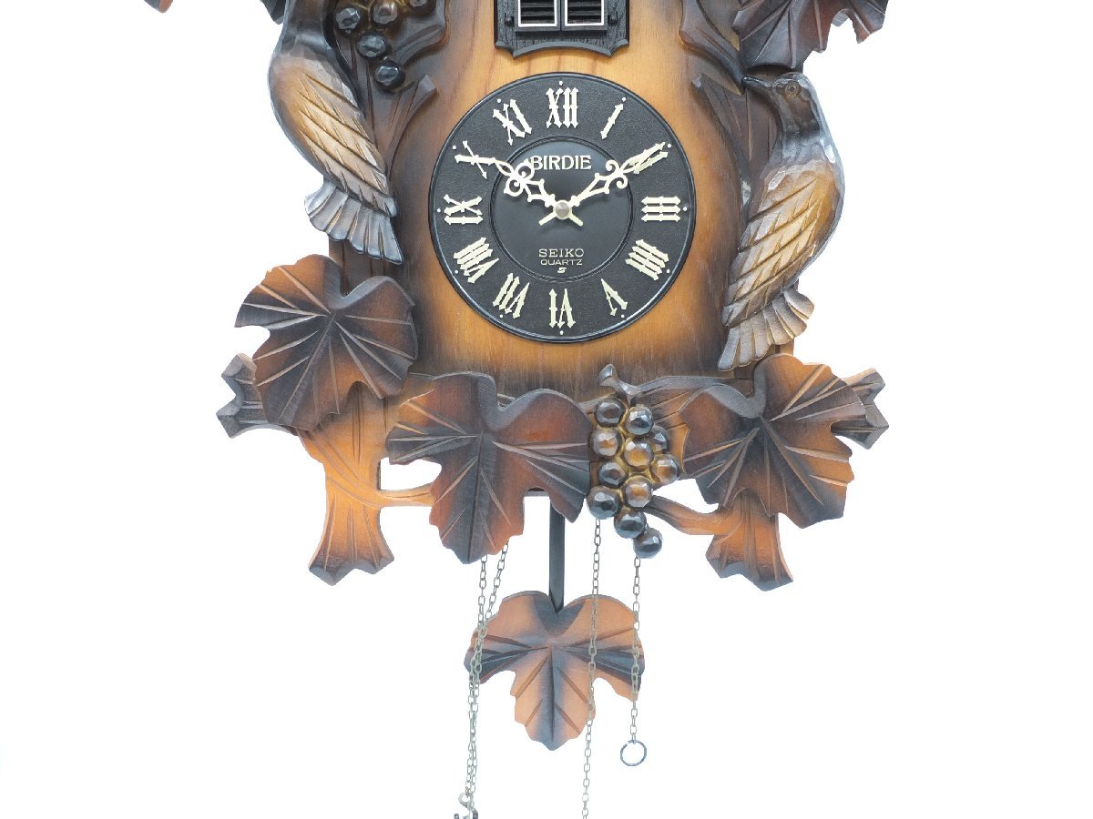 【z26029】SEIKO セイコー BIRDIE ハト時計 壁掛け時計 鹿 時計 木製 振り子時計 アンティーク 昭和レトロ 格安スタート_画像4