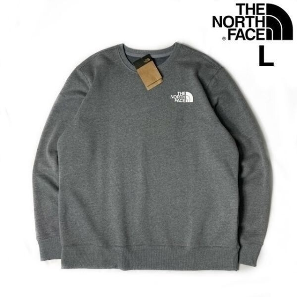 1円～!売切!【正規新品】THE NORTH FACE LOGO PULLOVER CREW トレーナー スウェット US限定 男女兼用 ロゴプリント(L)グレー 181130-22_画像1