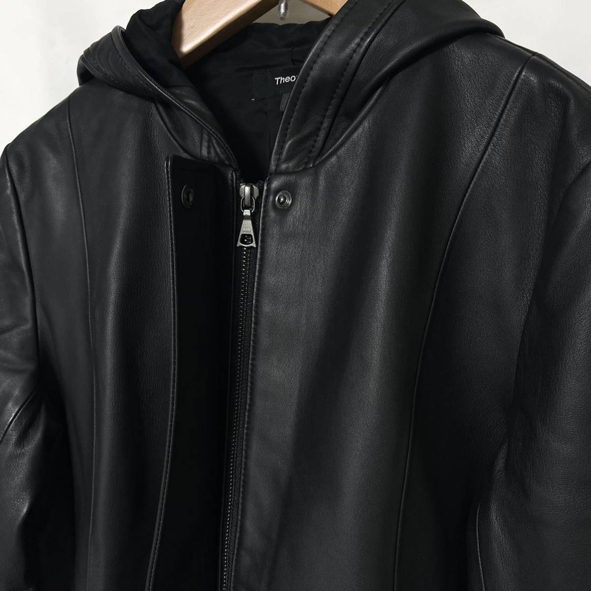 Theory theory SOFT LEATHER ZIP UP JKT leather original leather f-ti- jacket 2021 year of model lady's blouson XS S black black 