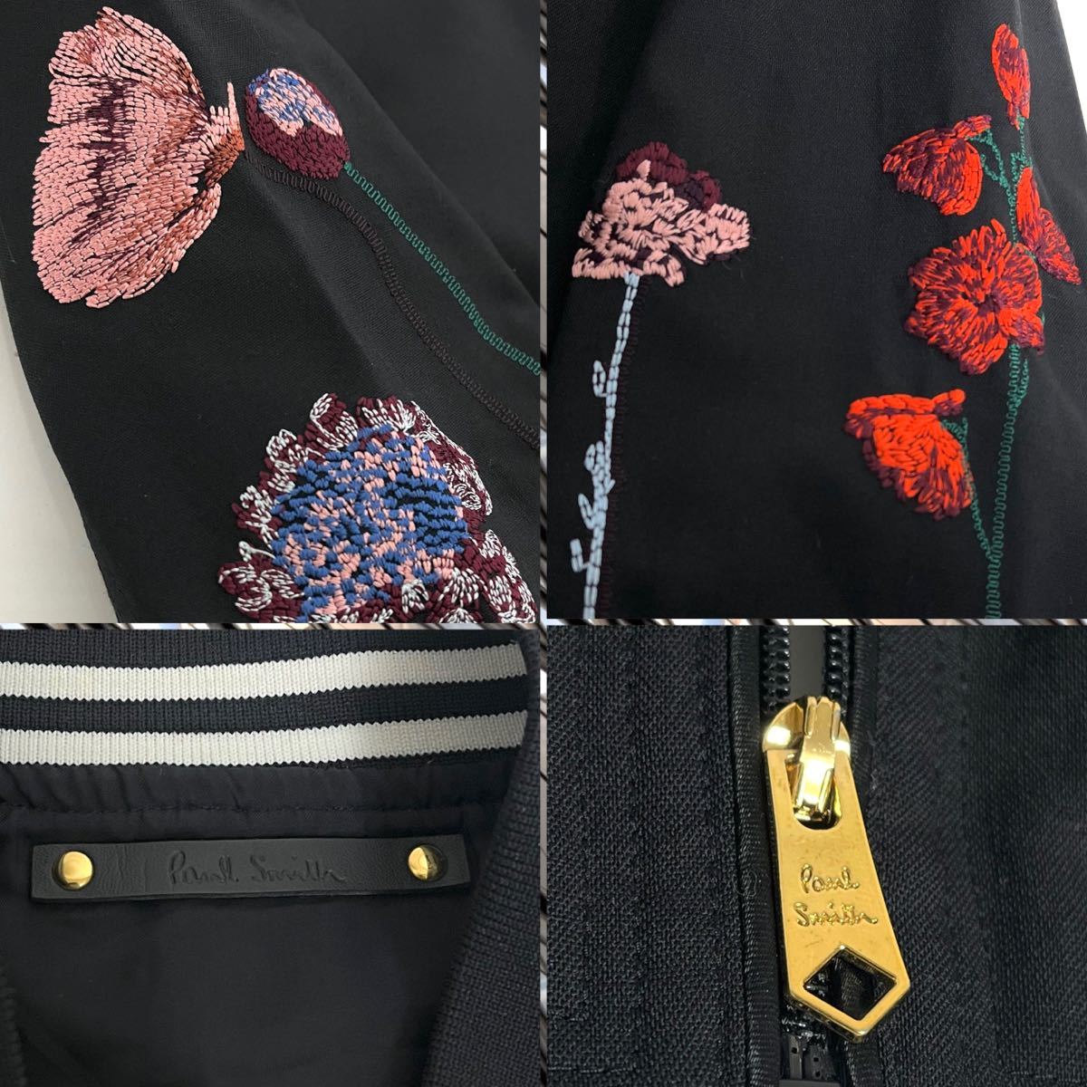 Paul Smith ポールスミス フローラル エンブロイダリー ブルゾン MA-1 ジャケット 花柄 刺繍 櫻井翔 着用 メンズ　S ブラック　黒色