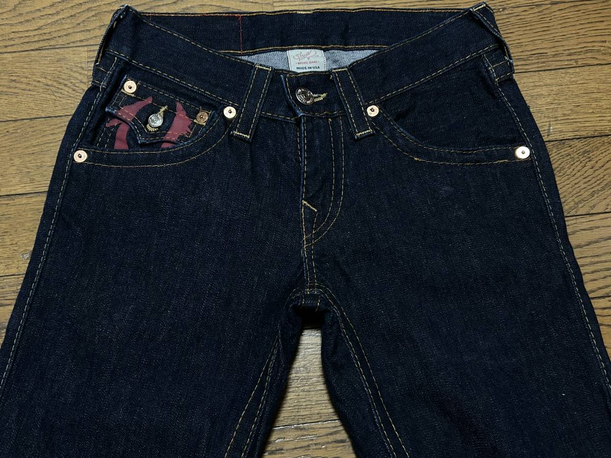 ※TRUE RELIGION トゥルーレリジョン BILLY ペイント デニムパンツ 未裾直 濃紺 米国製 希少サイズ 27 　　　 BJBD.B_画像4