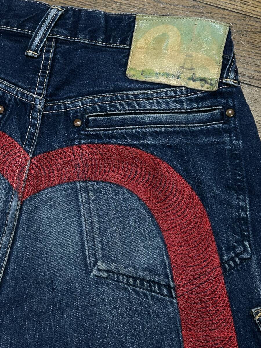 ※EVISU エヴィス エビス SIOTANI 大黒リング刺繍 パリ出店記念 エッフェル塔 セルビッチカーゴデニムパンツ 日本製 インディゴ 32 BJBD.B_画像4