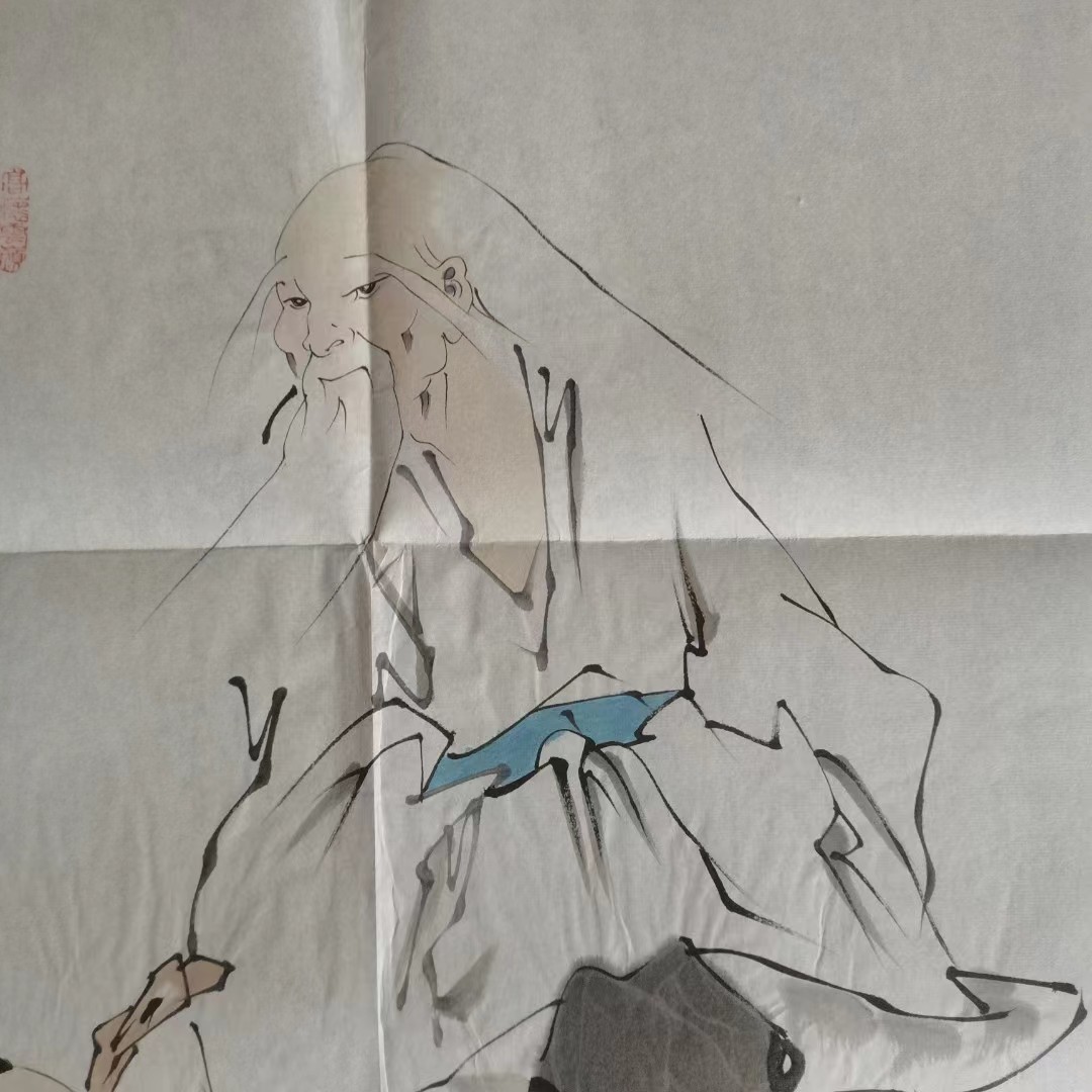 中国 古画 書畫 收藏【近代書画の大宗師大儒範は人物画「老子出関青牛図」紫気東来を描いたことがある 国画 骨董品 中国古美術 M s6-013016_画像6