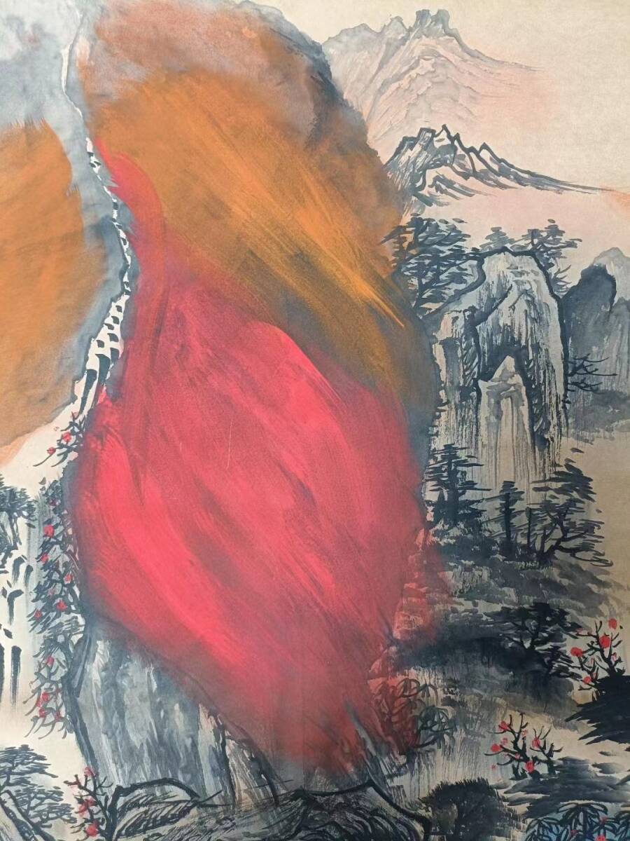 中国 古画 書畫 收藏 古絲綢古法手作業で表装する【作者張大千 中国 古画 書畫 收藏 古絲綢古法手作業で表装する【作者張大千
