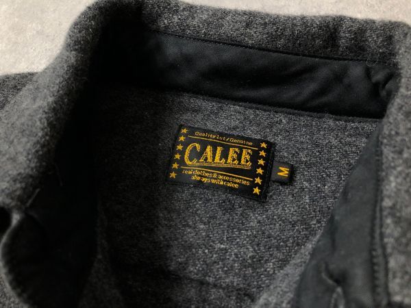 美品●CALEE●ヴィンテージ レプリカ ロゴ刺繍 片フラポケ ウール ワーク シャツ●キャリー●グレー_画像6