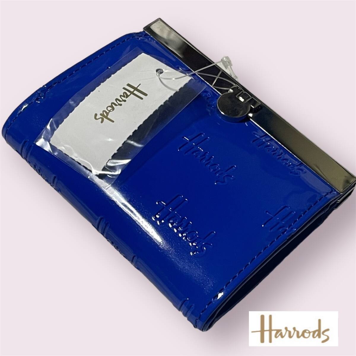 紙タグ値札付き【新品】ハロッズ Harrods エナメルブルー コインパース_画像1