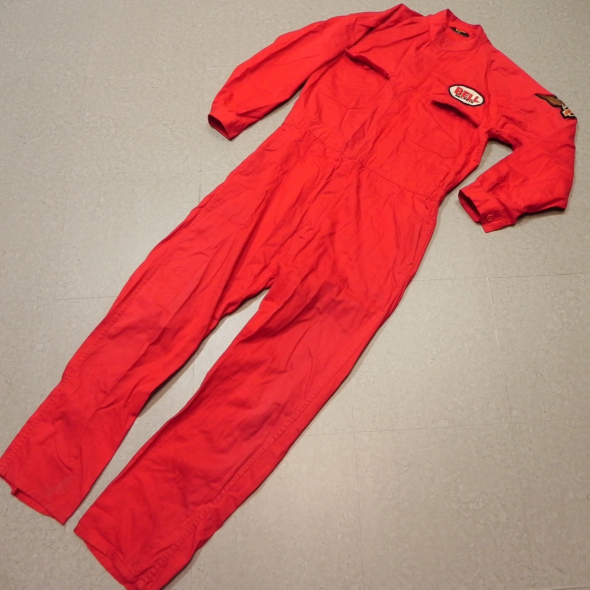 l145* made in Japan NEW HANMA * BELL HONDA badge coveralls red LL * old clothes all-in-one * working clothes work clothes *