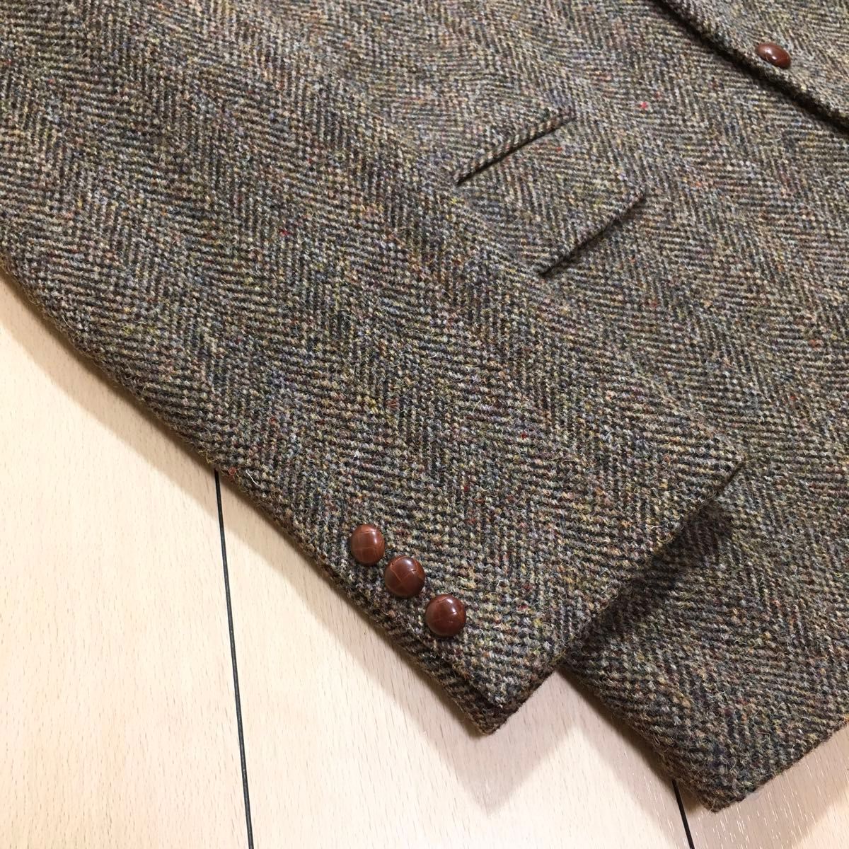 極美品★ハリスツイード テーラード ジャケット Harris Tweed ブラウン系 クルミ釦 秋冬 XL位 A360