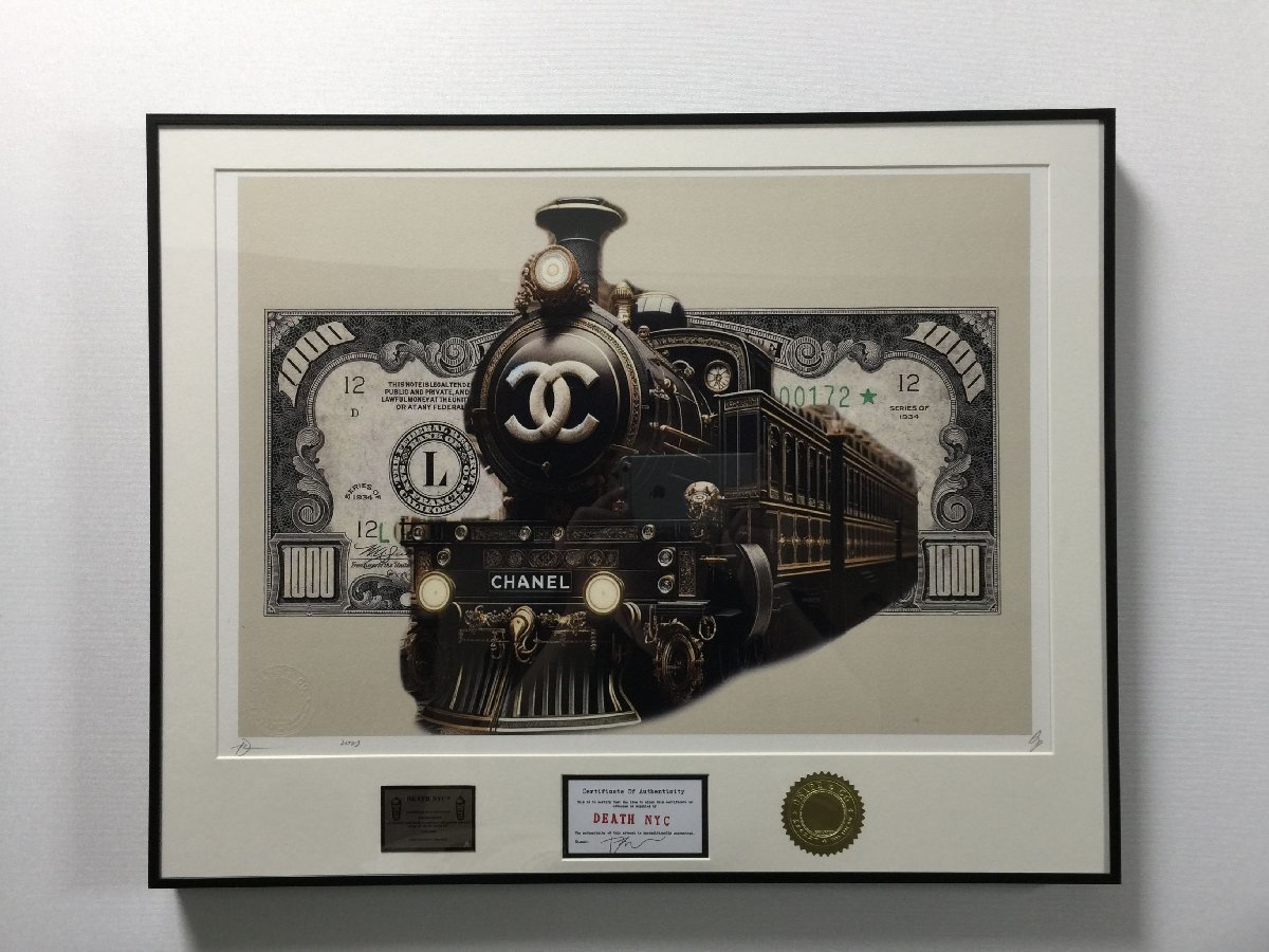 DEATH NYC 額付き 世界限定100枚 アートポスタ 蒸気機関車 CHANEL 紙幣 現代アート_画像1